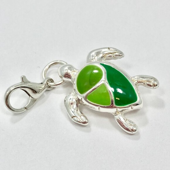 Green Sea Turtle Clip On Charm Zipper Pull Purse Bag Silver Tone Nautical Island - Picture 6 of 10